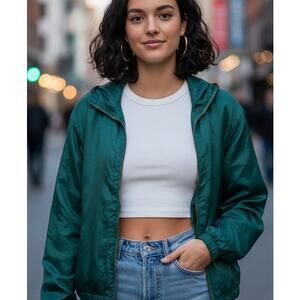 90's Active Club Vibrant Emerald Green Silk Bomber Jacket